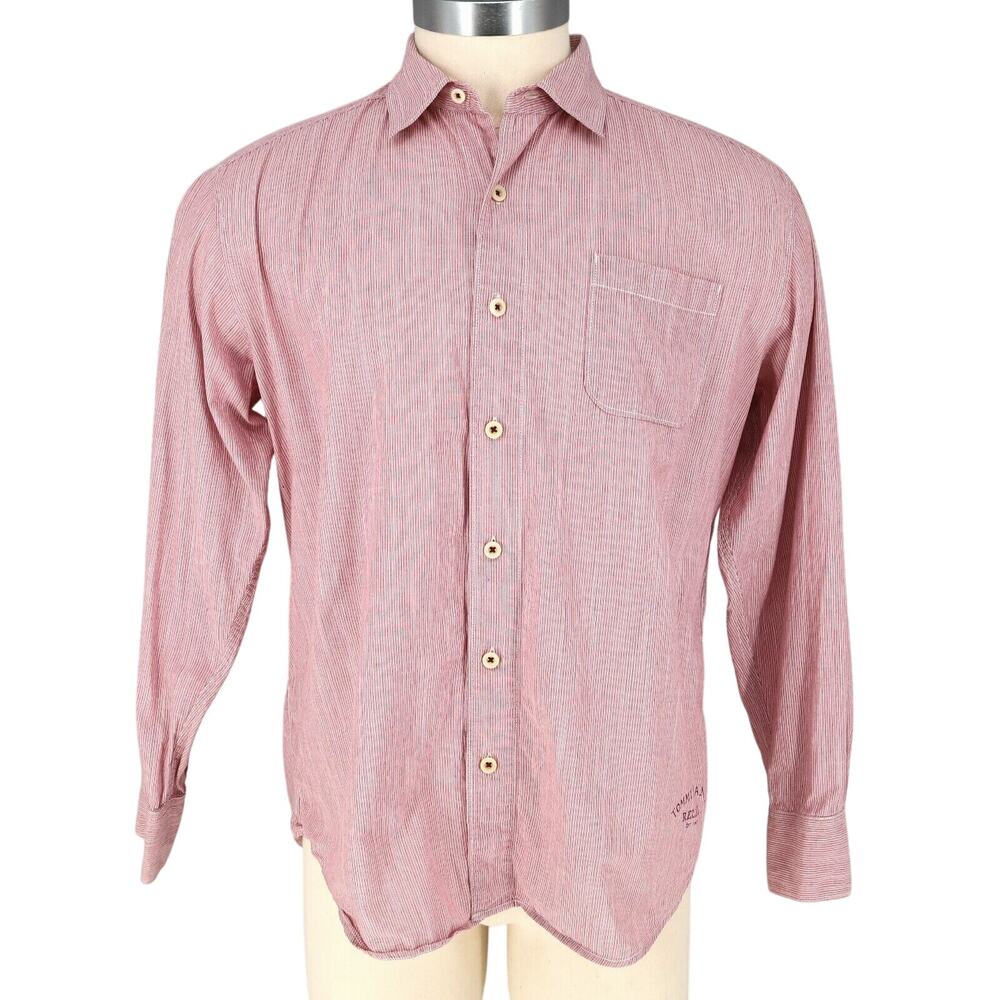Tommy Bahama Relax Shirt Mens Medium Red Pink White Cotton Button Up Casual